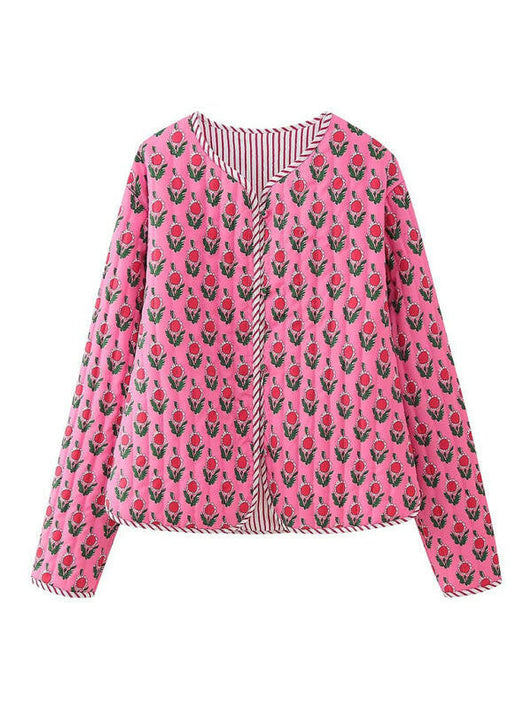 New women's casual versatile round neck long sleeve loose printed cotton coat