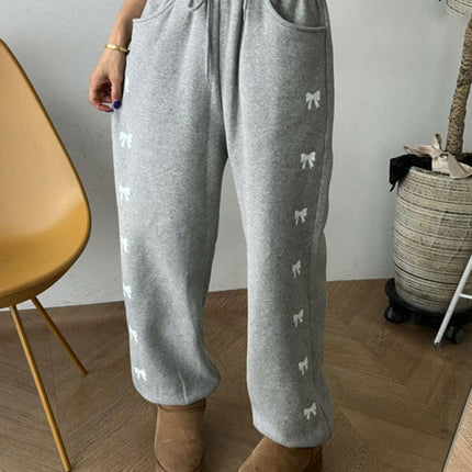 Women's New High Waist Elastic Bow Printed Velvet Casual Pants at €48.99