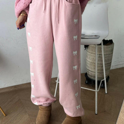 Women's New High Waist Elastic Bow Printed Velvet Casual Pants at €48.99