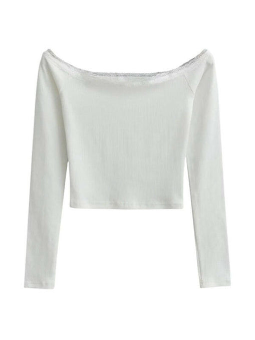 Women's bateau neck lace patchwork long-sleeved T-shirt at €27.99