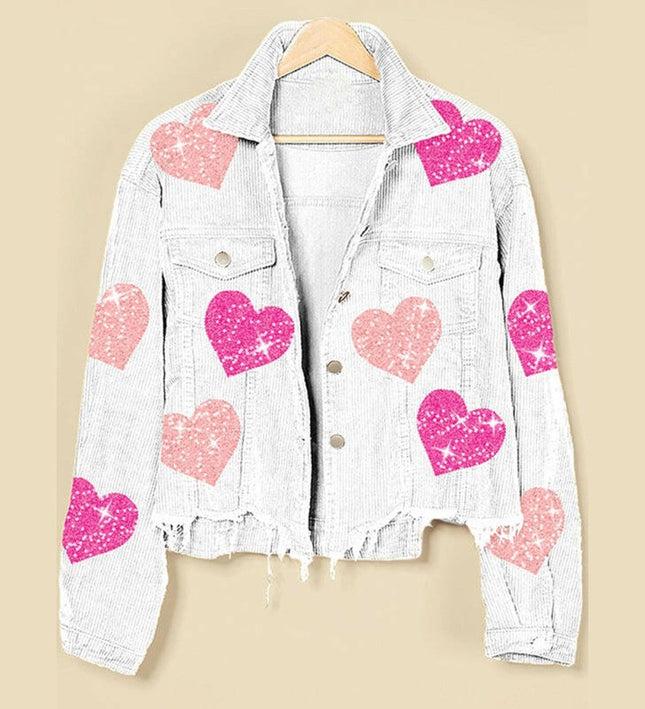 Valentine's Day Love Sequin Jacket Raw Edge Corduroy Women's Jacket