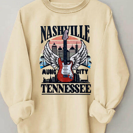 Women's wholesale round neck casual guitar pattern sweatshirt at €20.99