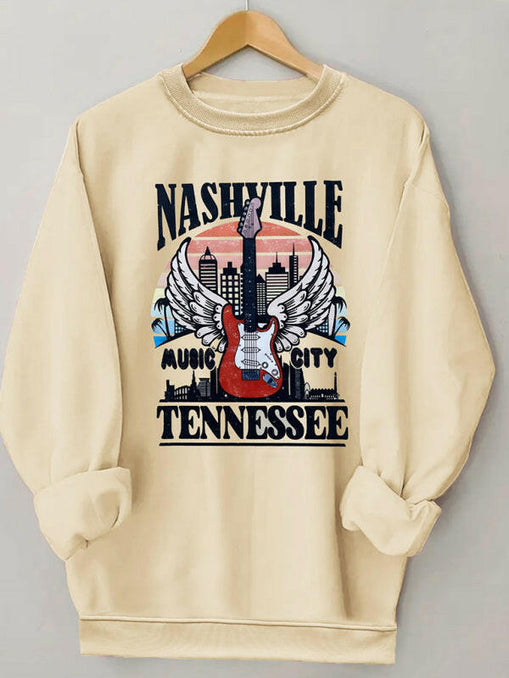 Women's wholesale round neck casual guitar pattern sweatshirt at €20.99