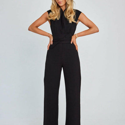 New style temperament strapped waist solid color V-neck sleeveless wide-leg jumpsuit at €41.99