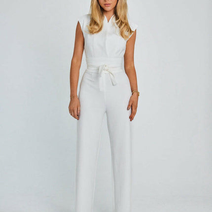 New style temperament strapped waist solid color V-neck sleeveless wide-leg jumpsuit at €41.99