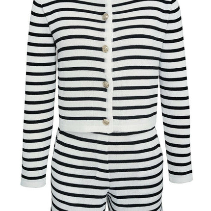 Women's striped simple cardigan shorts two-piece suit at €61.99