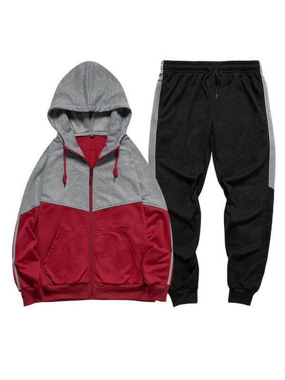 Men's casual fashion hooded zipper sweatshirt and pants two-piece set