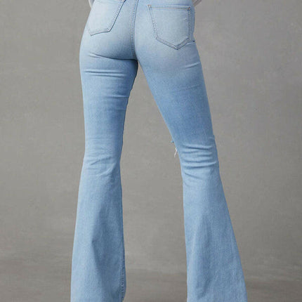 Women's washed ripped high-waisted denim wide-leg trousers at €51.99