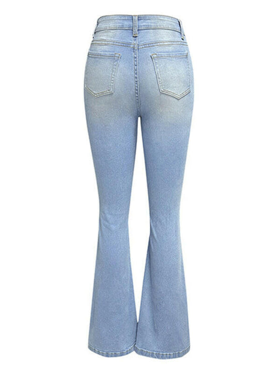 Women's washed ripped high-waisted denim wide-leg trousers