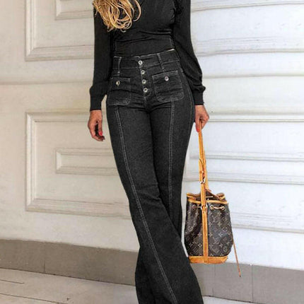 Women's new stretch slim fit spliced high waist flared denim trousers at €54.99