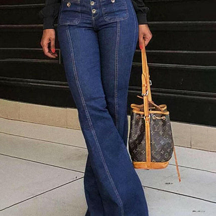 Women's new stretch slim fit spliced high waist flared denim trousers at €54.99