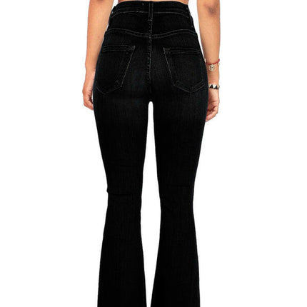 Women's new high-waist washed button slim fit slightly flared wide-leg denim trousers at €42.99