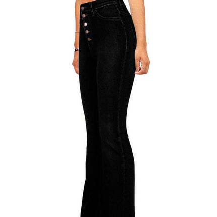 Women's new high-waist washed button slim fit slightly flared wide-leg denim trousers at €42.99