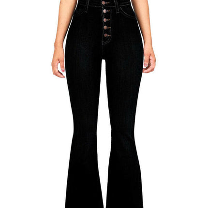 Women's new high-waist washed button slim fit slightly flared wide-leg denim trousers at €42.99