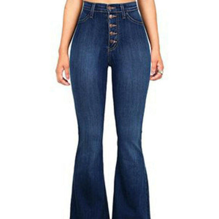 Women's new high-waist washed button slim fit slightly flared wide-leg denim trousers at €42.99