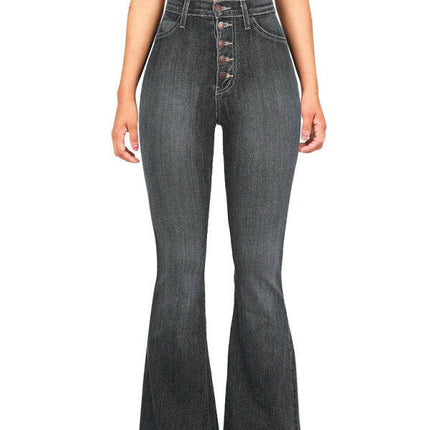 Women's new high-waist washed button slim fit slightly flared wide-leg denim trousers at €42.99