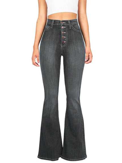 Women's new high-waist washed button slim fit slightly flared wide-leg denim trousers at €42.99