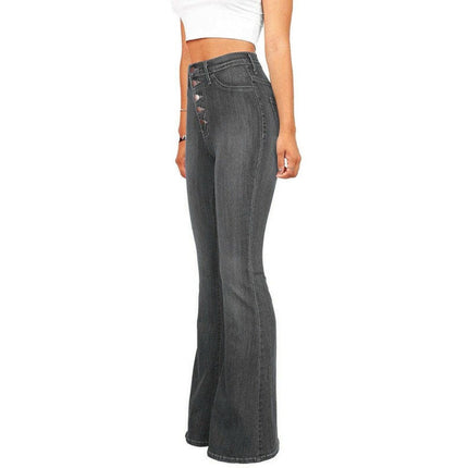 Women's new high-waist washed button slim fit slightly flared wide-leg denim trousers at €42.99