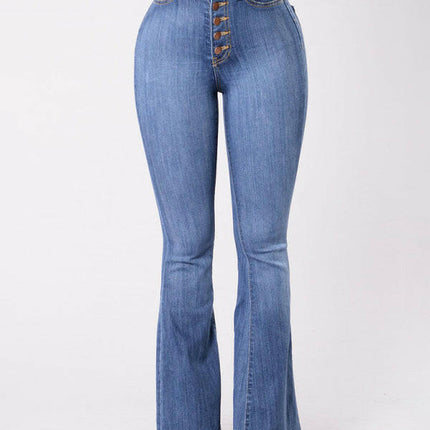 Women's new high-waist washed button slim fit slightly flared wide-leg denim trousers at €42.99