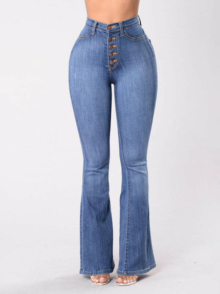 Women's new high-waist washed button slim fit slightly flared wide-leg denim trousers at €42.99