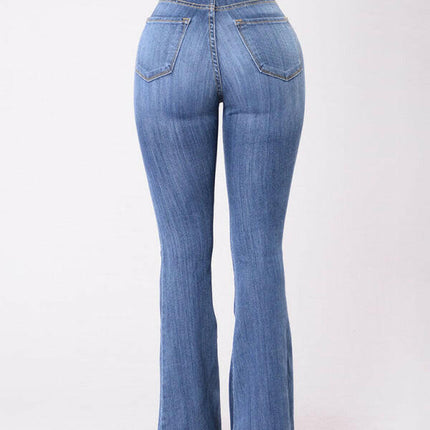 Women's new high-waist washed button slim fit slightly flared wide-leg denim trousers at €42.99