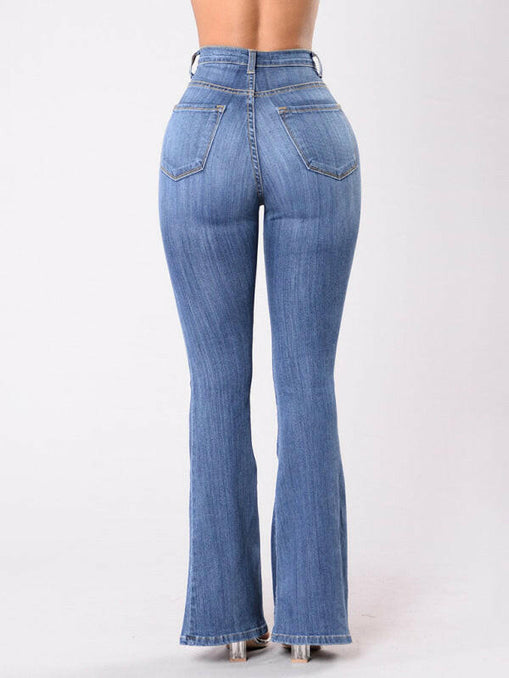 Women's new high-waist washed button slim fit slightly flared wide-leg denim trousers at €42.99