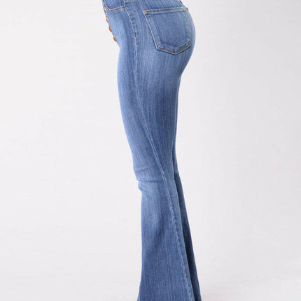 Women's new high-waist washed button slim fit slightly flared wide-leg denim trousers at €42.99