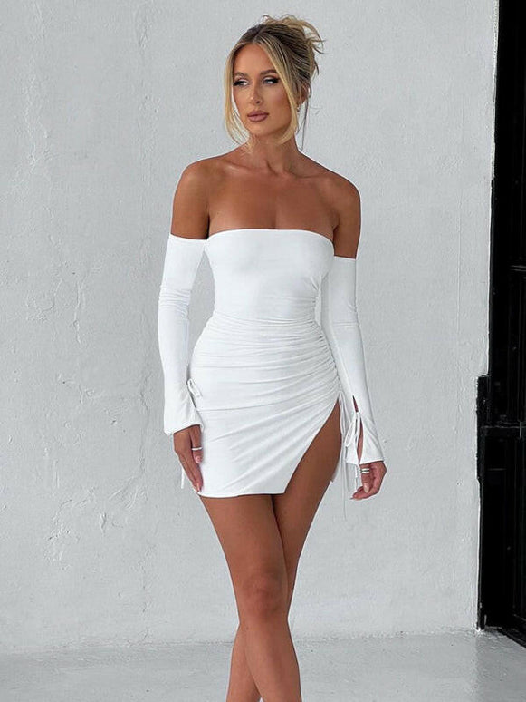 New fashionable and sexy off-shoulder, chest-wrapped, hip-wrapped skirt with slits