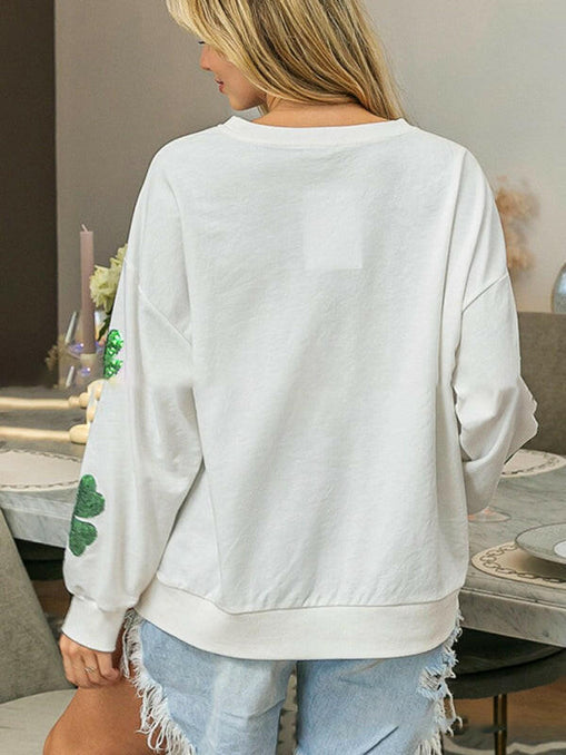 Women's orchid St. Patrick's four-leaf clover sequined casual sweatshirt at €46.99