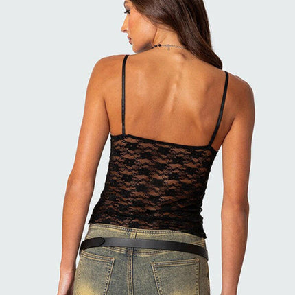 V-neck halter chest bow vest slim see-through sexy backless top at €29.00