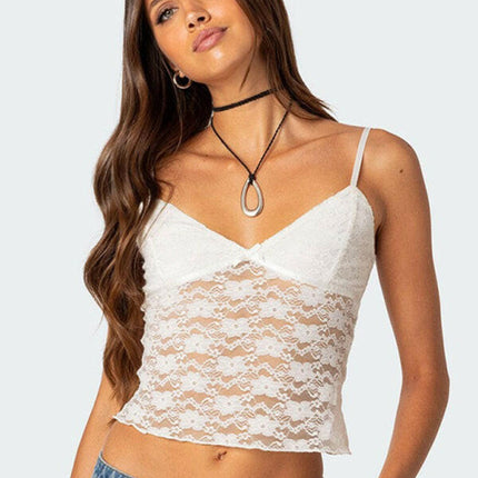 V-neck halter chest bow vest slim see-through sexy backless top at €29.00