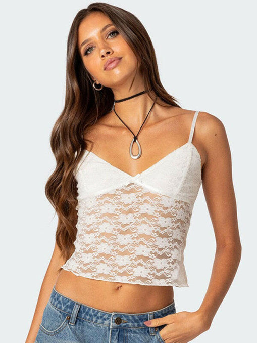 V-neck halter chest bow vest slim see-through sexy backless top at €29.00