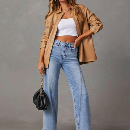 New style comfortable casual loose spliced wide leg women's jeans at €45.99