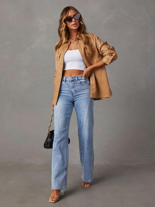 New style comfortable casual loose spliced wide leg women's jeans at €45.99