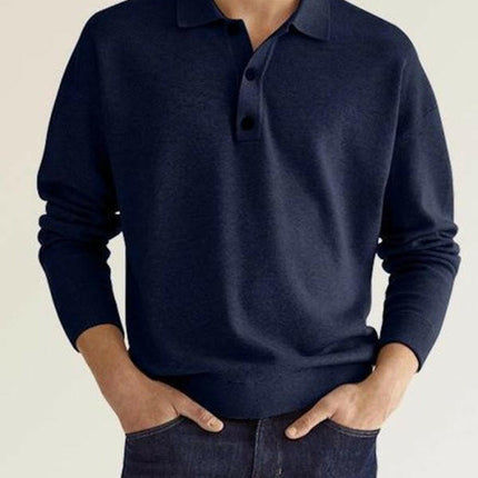 Long Sleeve V Neck Button Men's Casual Top Polo Shirt at €42.99