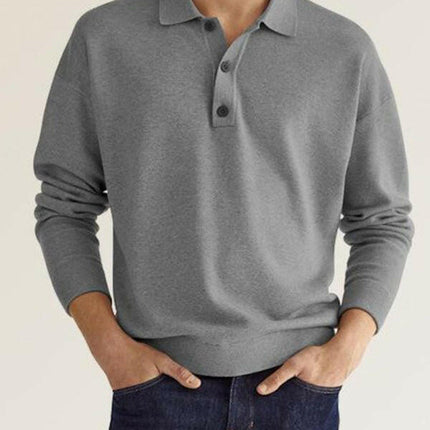 Long Sleeve V Neck Button Men's Casual Top Polo Shirt at €42.99