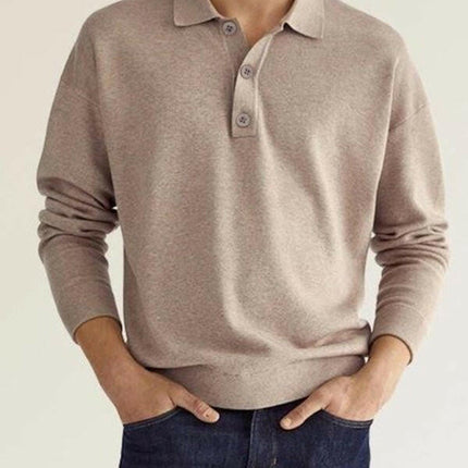 Long Sleeve V Neck Button Men's Casual Top Polo Shirt at €42.99