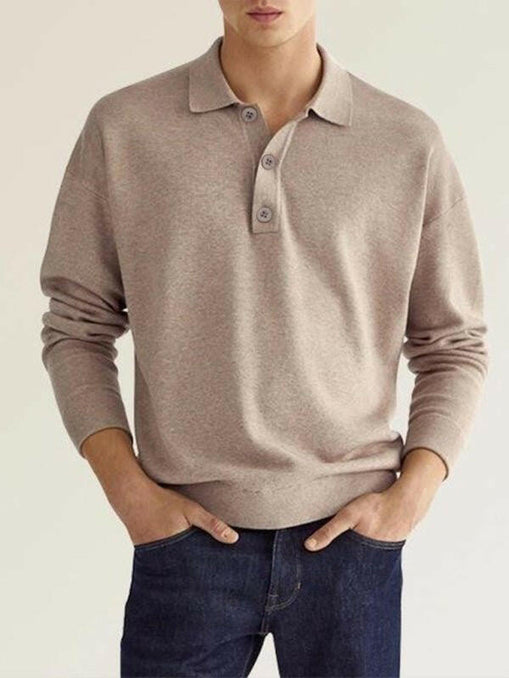 Long Sleeve V Neck Button Men's Casual Top Polo Shirt at €42.99