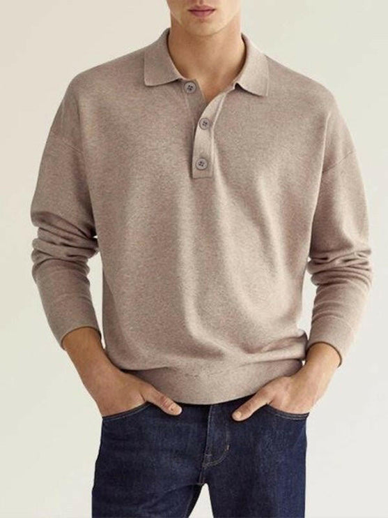 Long Sleeve V Neck Button Men's Casual Top Polo Shirt - GrozavuShop