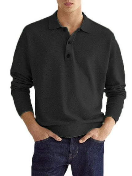 Long Sleeve V Neck Button Men's Casual Top Polo Shirt at €42.99