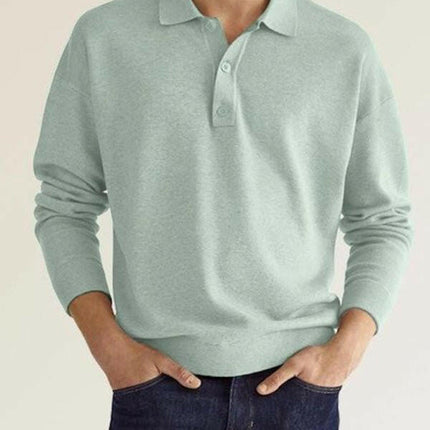 Long Sleeve V Neck Button Men's Casual Top Polo Shirt at €42.99