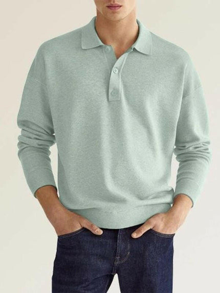 Long Sleeve V Neck Button Men's Casual Top Polo Shirt at €42.99