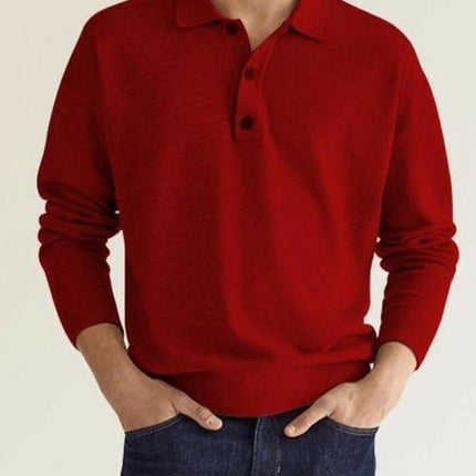 Long Sleeve V Neck Button Men's Casual Top Polo Shirt at €42.99