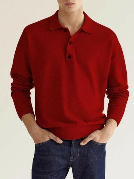 Long Sleeve V Neck Button Men's Casual Top Polo Shirt at €42.99