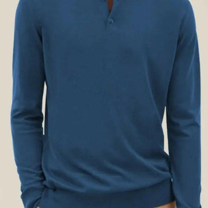 Long Sleeve V Neck Button Men's Casual Top Polo Shirt at €42.99