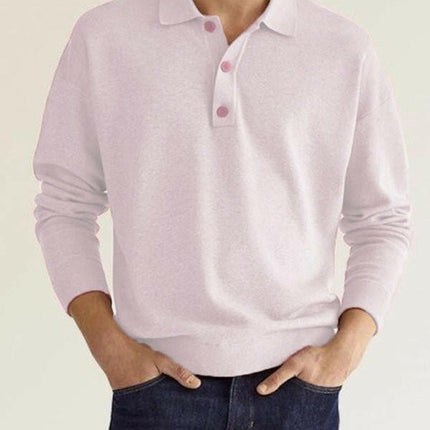 Long Sleeve V Neck Button Men's Casual Top Polo Shirt at €42.99