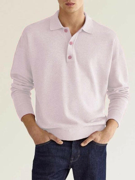 Long Sleeve V Neck Button Men's Casual Top Polo Shirt at €42.99