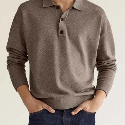 Long Sleeve V Neck Button Men's Casual Top Polo Shirt at €42.99