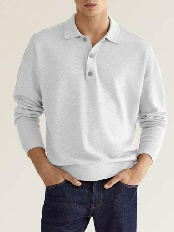 Long Sleeve V Neck Button Men's Casual Top Polo Shirt - GrozavuShop