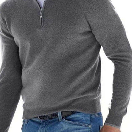 Long Sleeve V Neck Wool Fleece Zipper Men's Casual Top Polo Shirt at €49.99